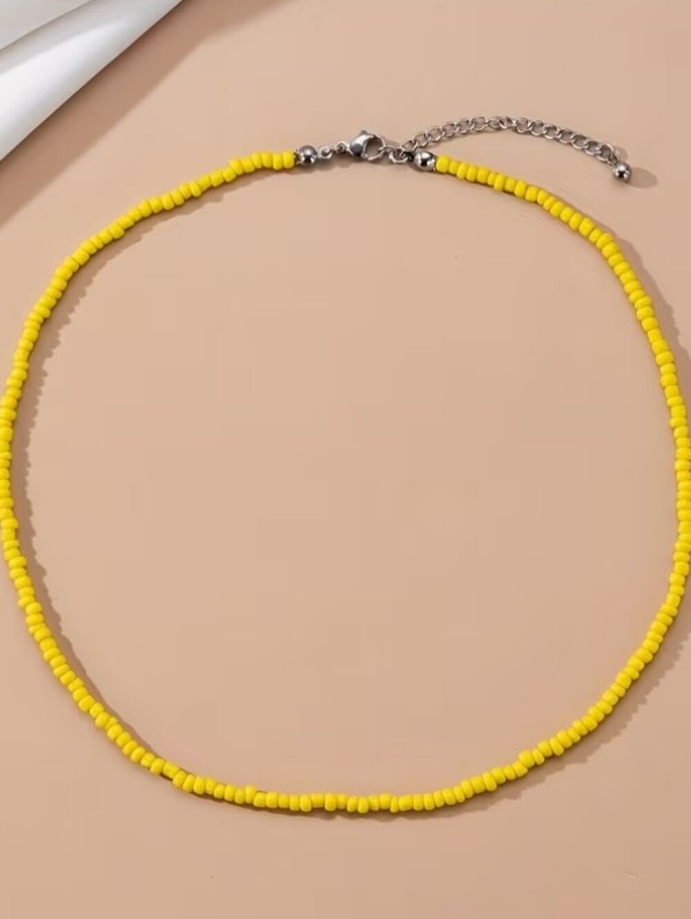 NEW! Bohemian Yellow Beaded Stones Unisex Silver Hardware Necklace
